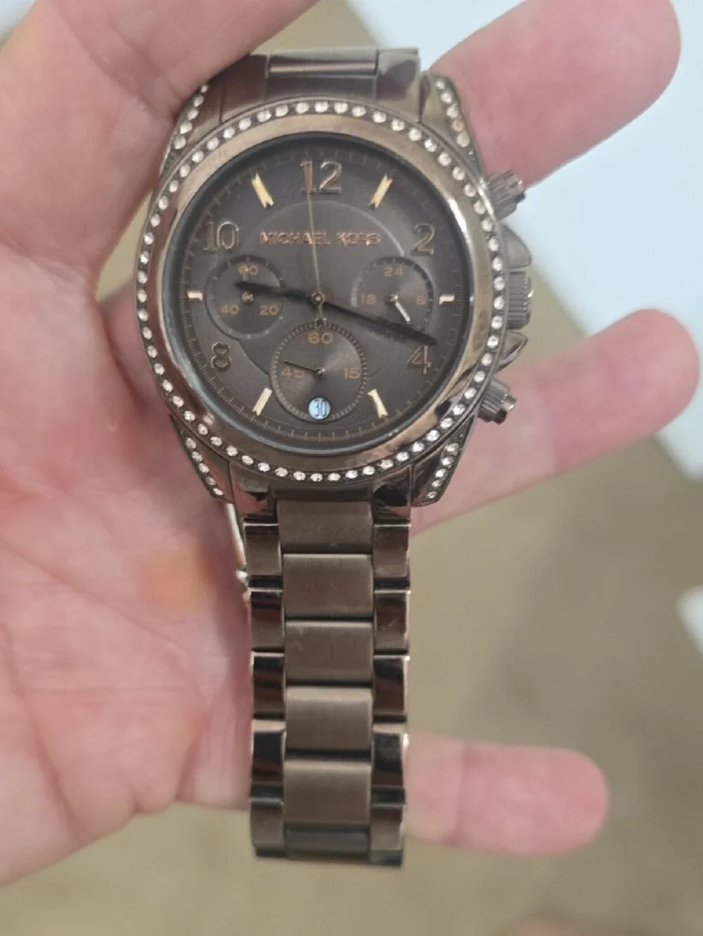 Michael Kors Brown-Tone Crystal Bezel Chronograph Watch